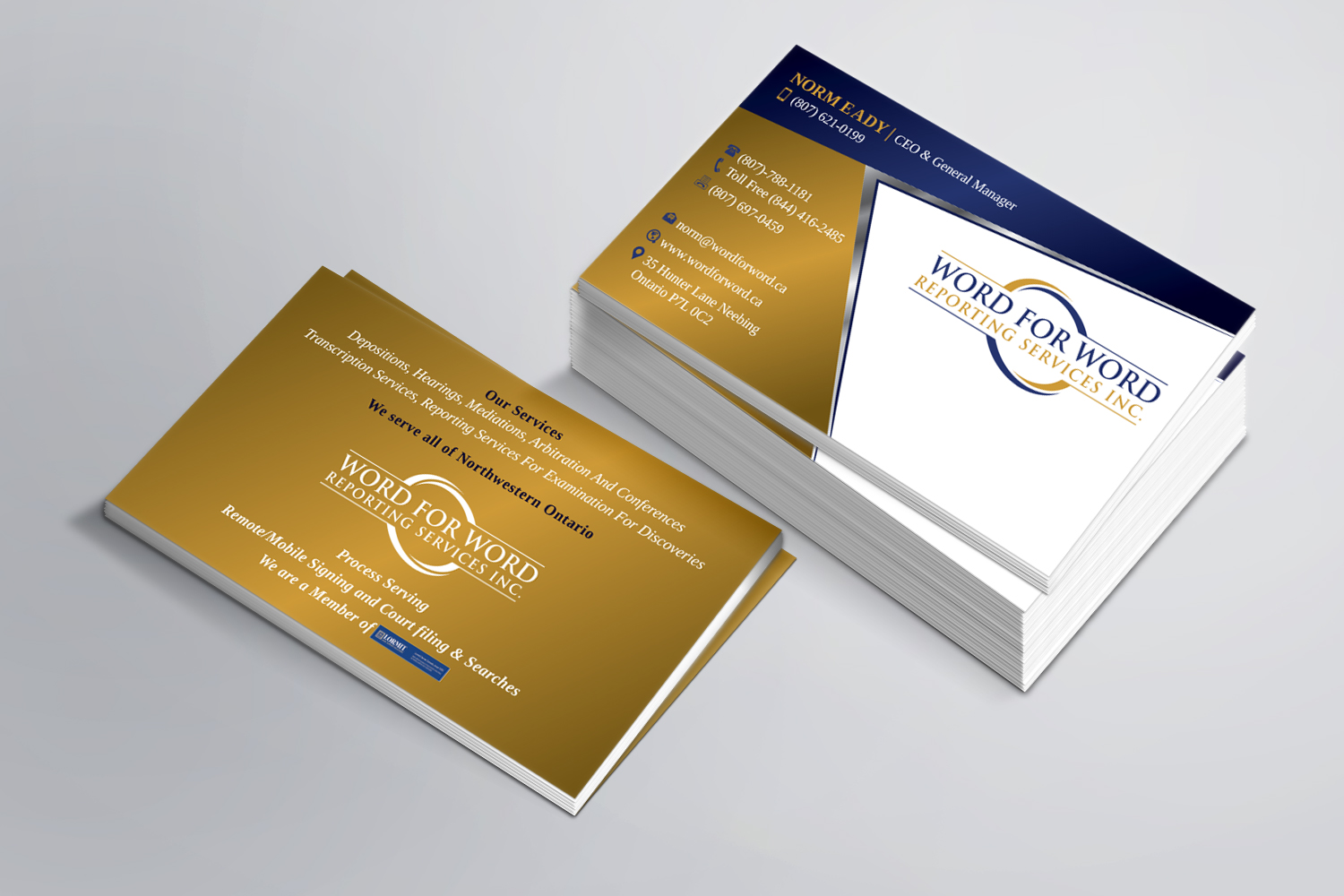 Business Card Design by Magic of Art for Word For Word Reporting Services Inc. | Design #31256139