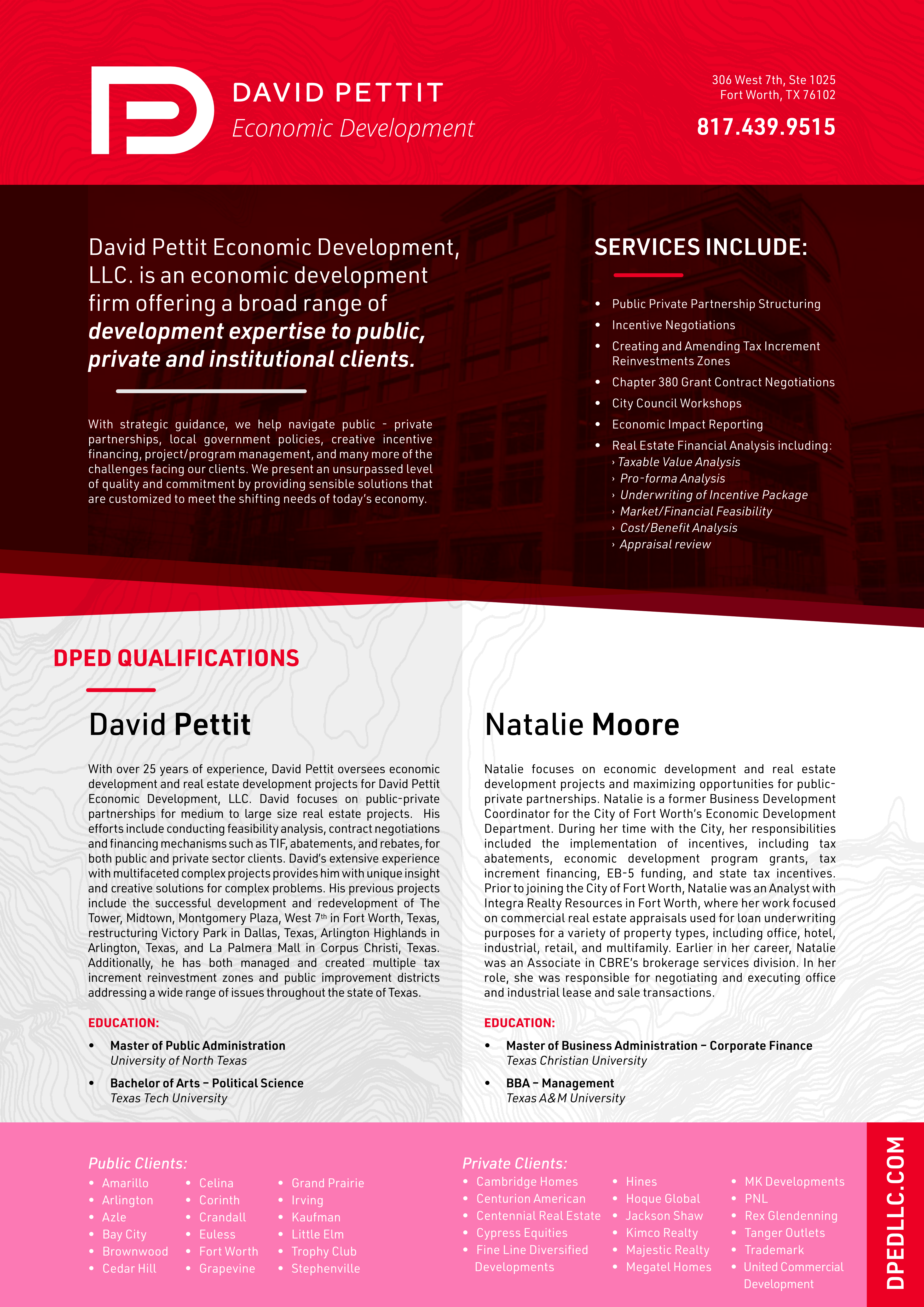 Broschüren-Design von em.design für DAVID PETTIT ECONOMIC DEVELOPMENT, LLC | Design #31415758