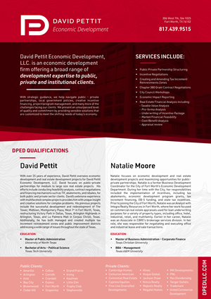 Diseño de Brochure por em.design para DAVID PETTIT ECONOMIC DEVELOPMENT, LLC | Diseño: #31415758