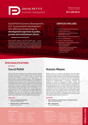 Diseño de Brochure por em.design para DAVID PETTIT ECONOMIC DEVELOPMENT, LLC | Diseño: #31415792