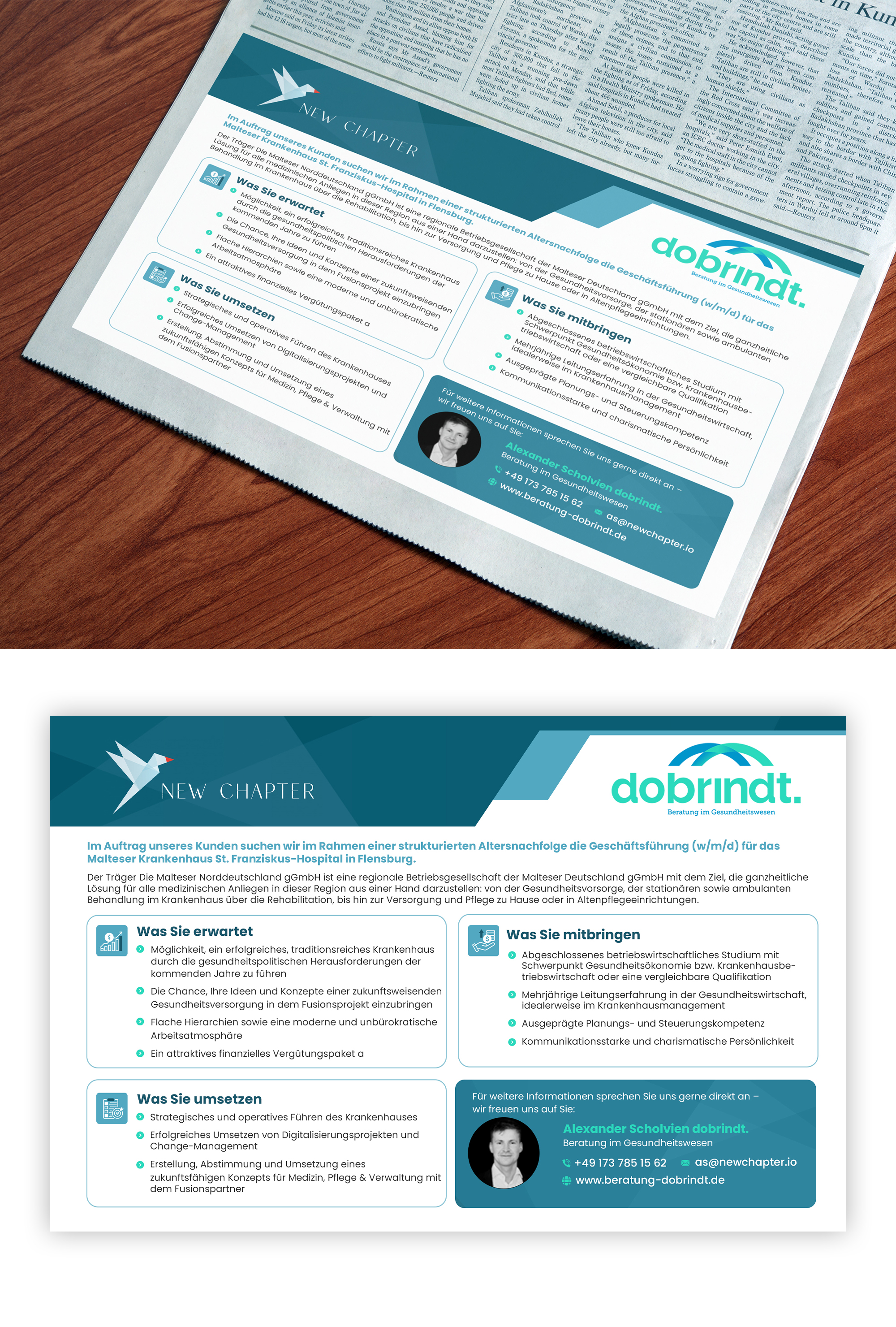 Newspaper Ad Design by debdesign for New Chapter Executive Search GmbH | Design #31423468