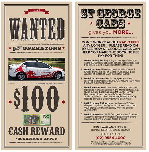 Design de Flyer par Jasmine pour St George Cabs | Design #3102823