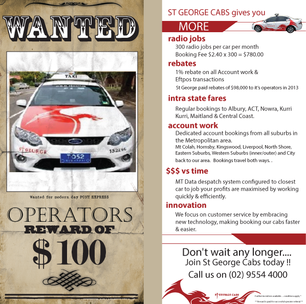 Flyer Design by TedAtkinson for St George Cabs | Design #3107003