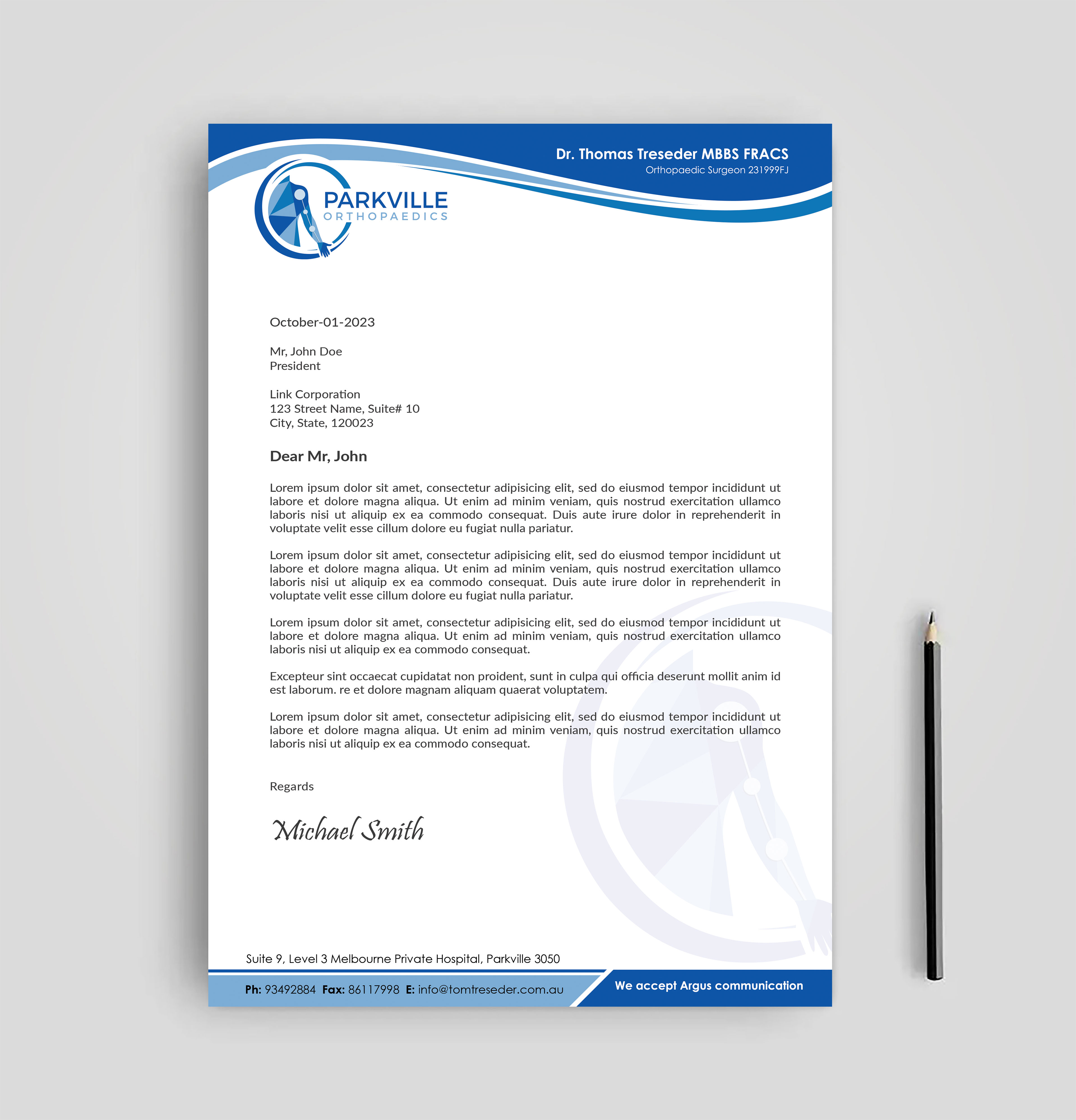 Design En-Tête par sabbir049 pour Thomas D.E.Treseder MBBS FRACS (Ortho) | Design : #31592560