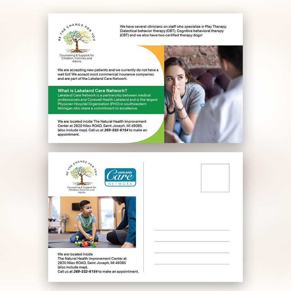 Postcard Design by YourLogoMaster for Be The Change For You, LLC | Design #31641406