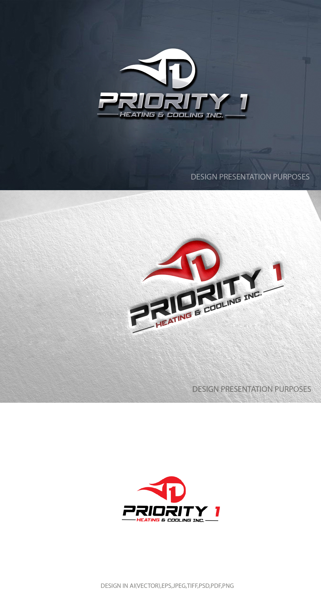 Logo Design by zebronicgraphic for Priority 1 Heating & Cooling Inc. | Design #31651404