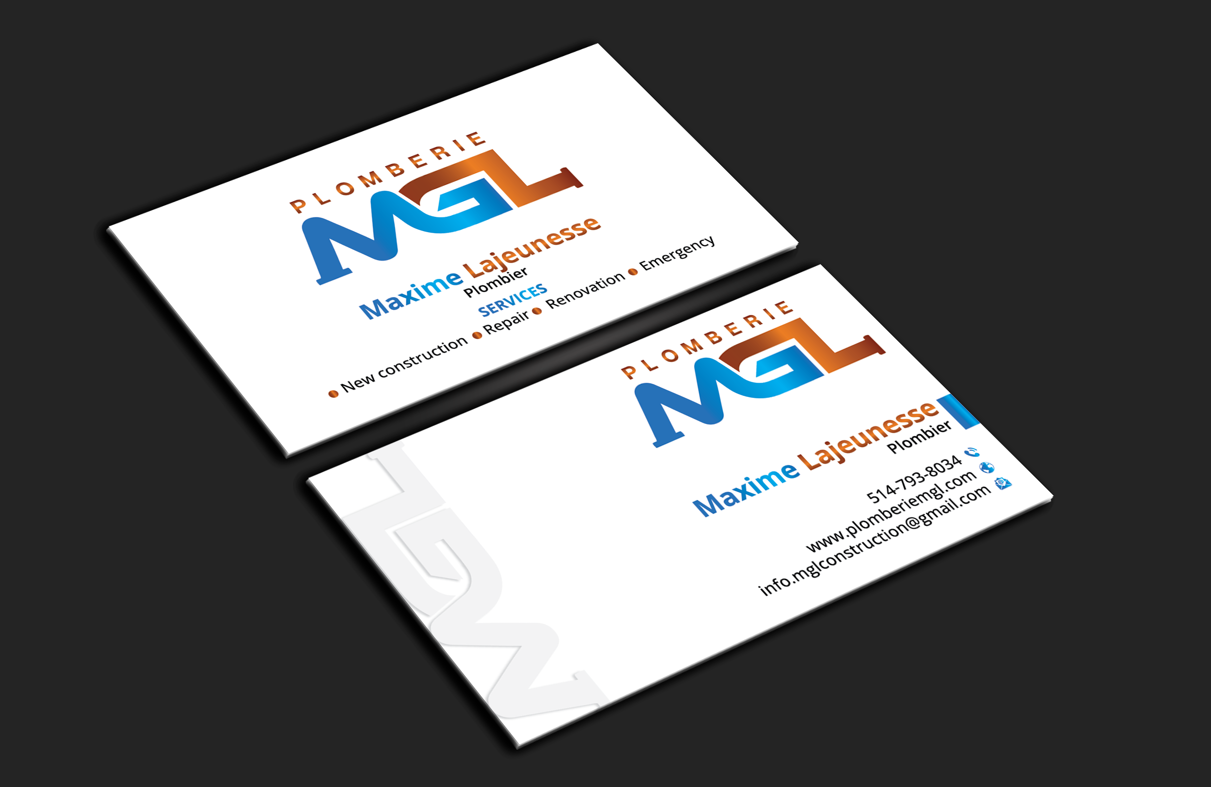 Diseño de Tarjeta de Presentación por DesignerShahadat para Plomberie mgl | Diseño #31779638