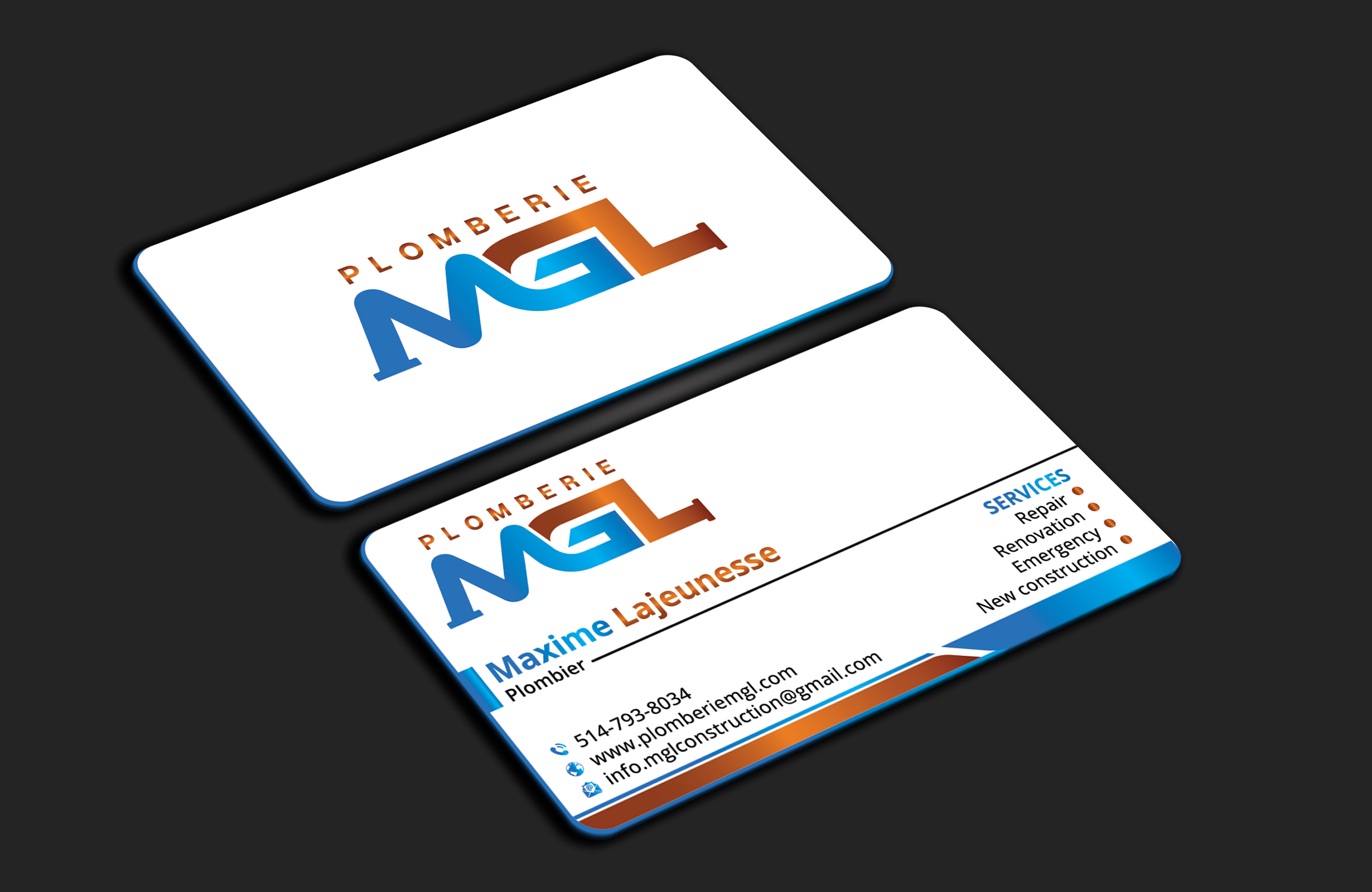 Diseño de Tarjeta de Presentación por DesignerShahadat para Plomberie mgl | Diseño #31779679