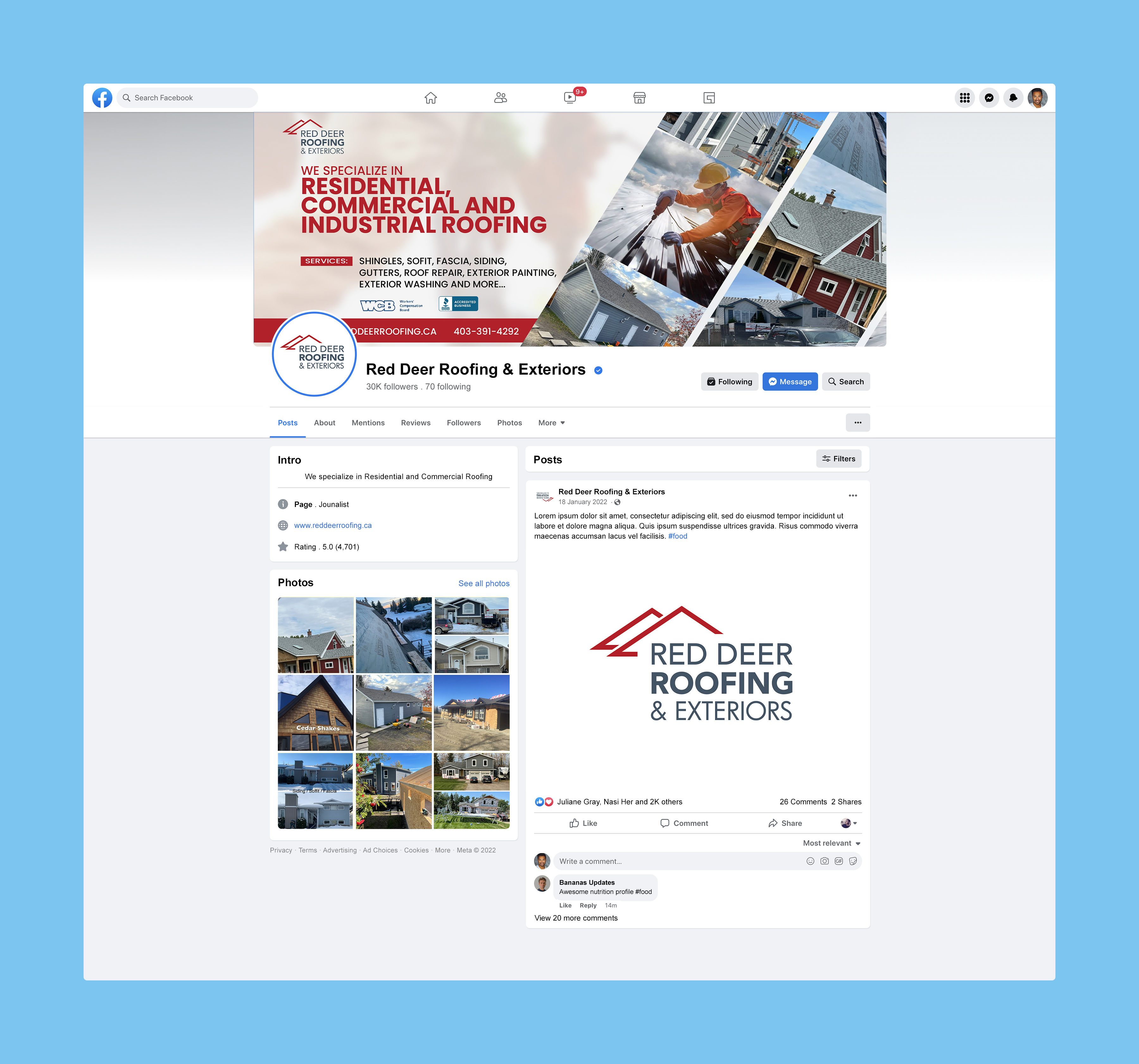 Facebook-Design von Nel. für Red Deer Roofing & Exteriors Ltd | Design #31769091