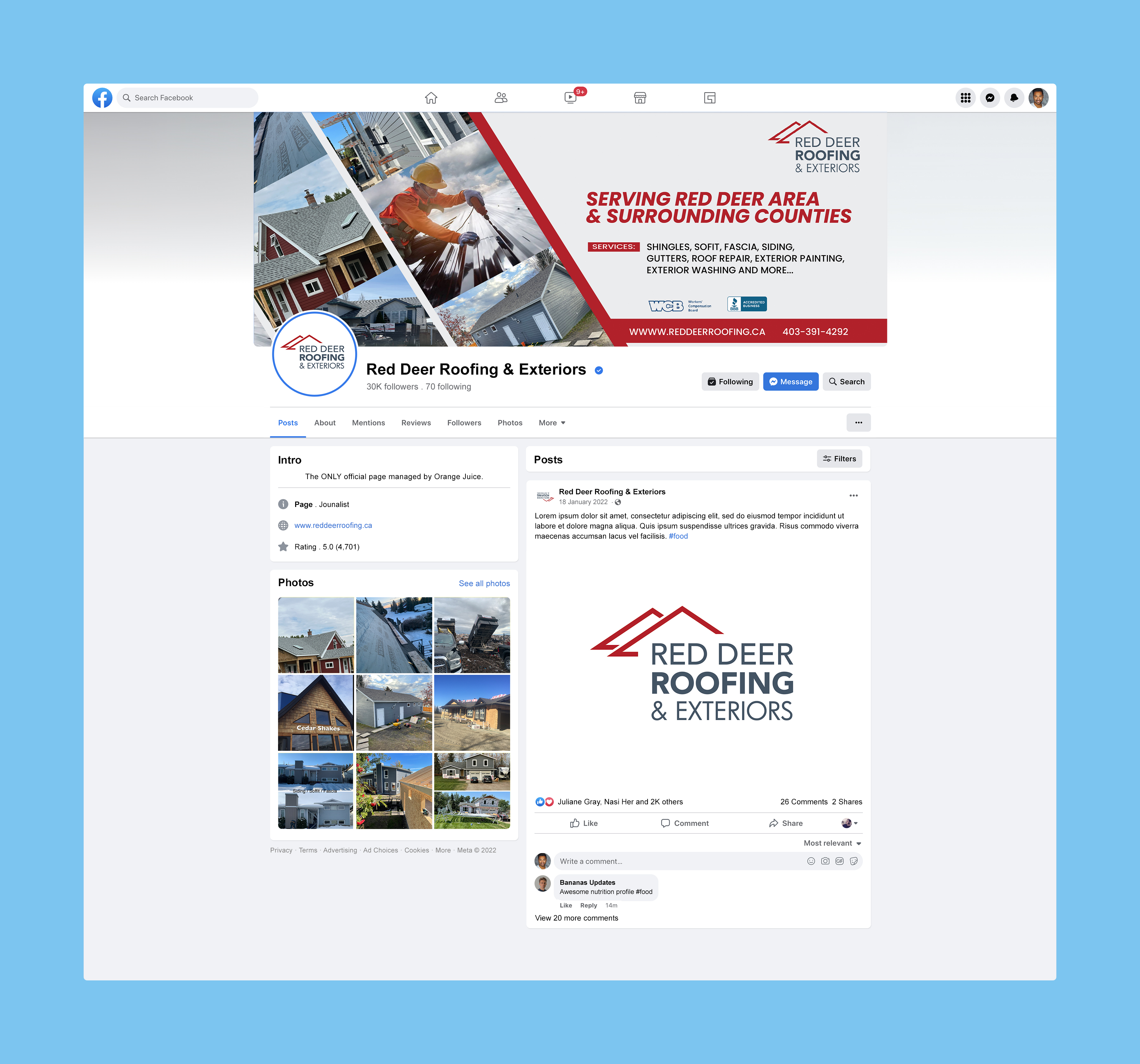 Facebook Design by Nel. for Red Deer Roofing & Exteriors Ltd | Design #31769110
