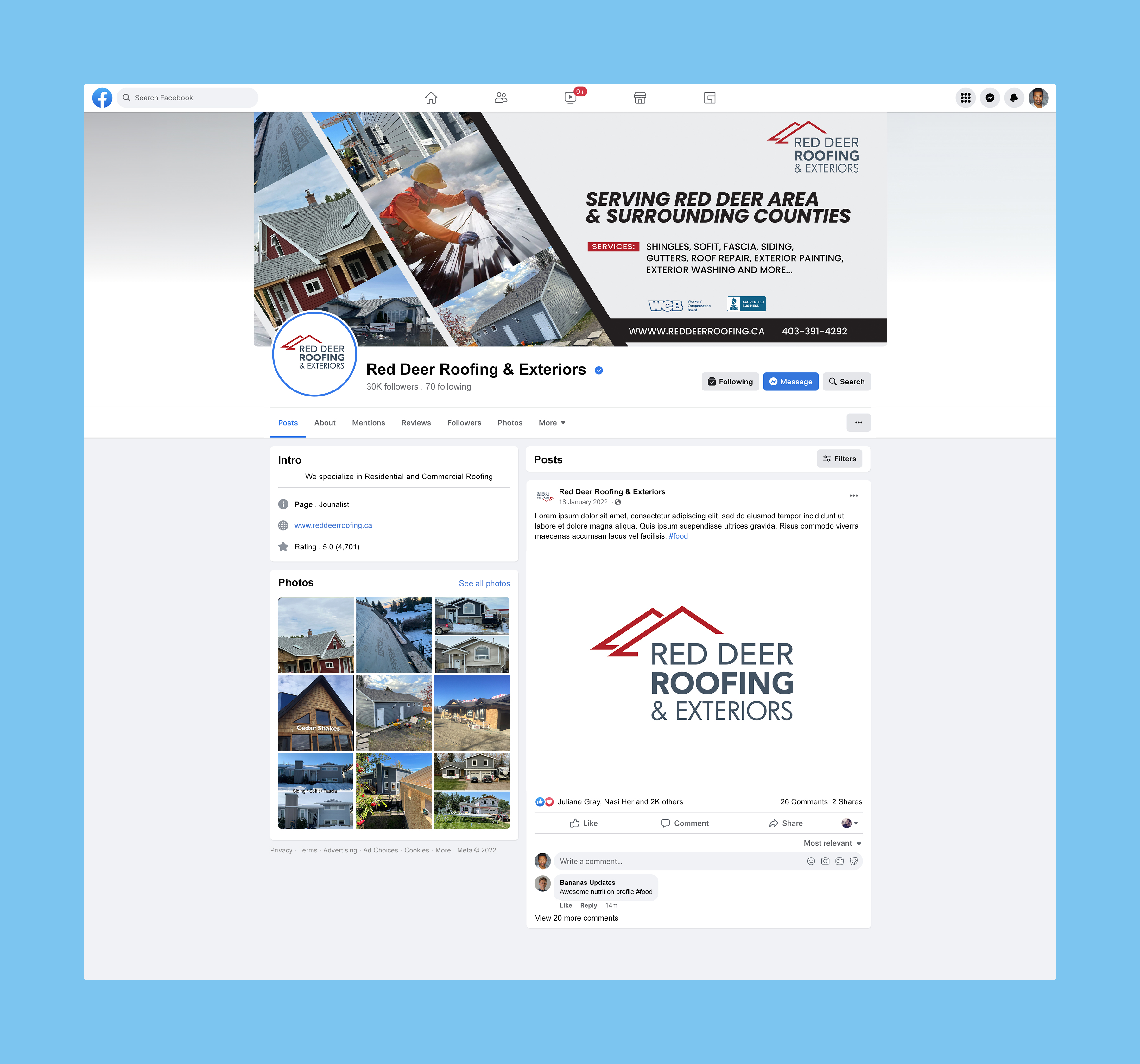 Facebook-Design von Nel. für Red Deer Roofing & Exteriors Ltd | Design #31769111