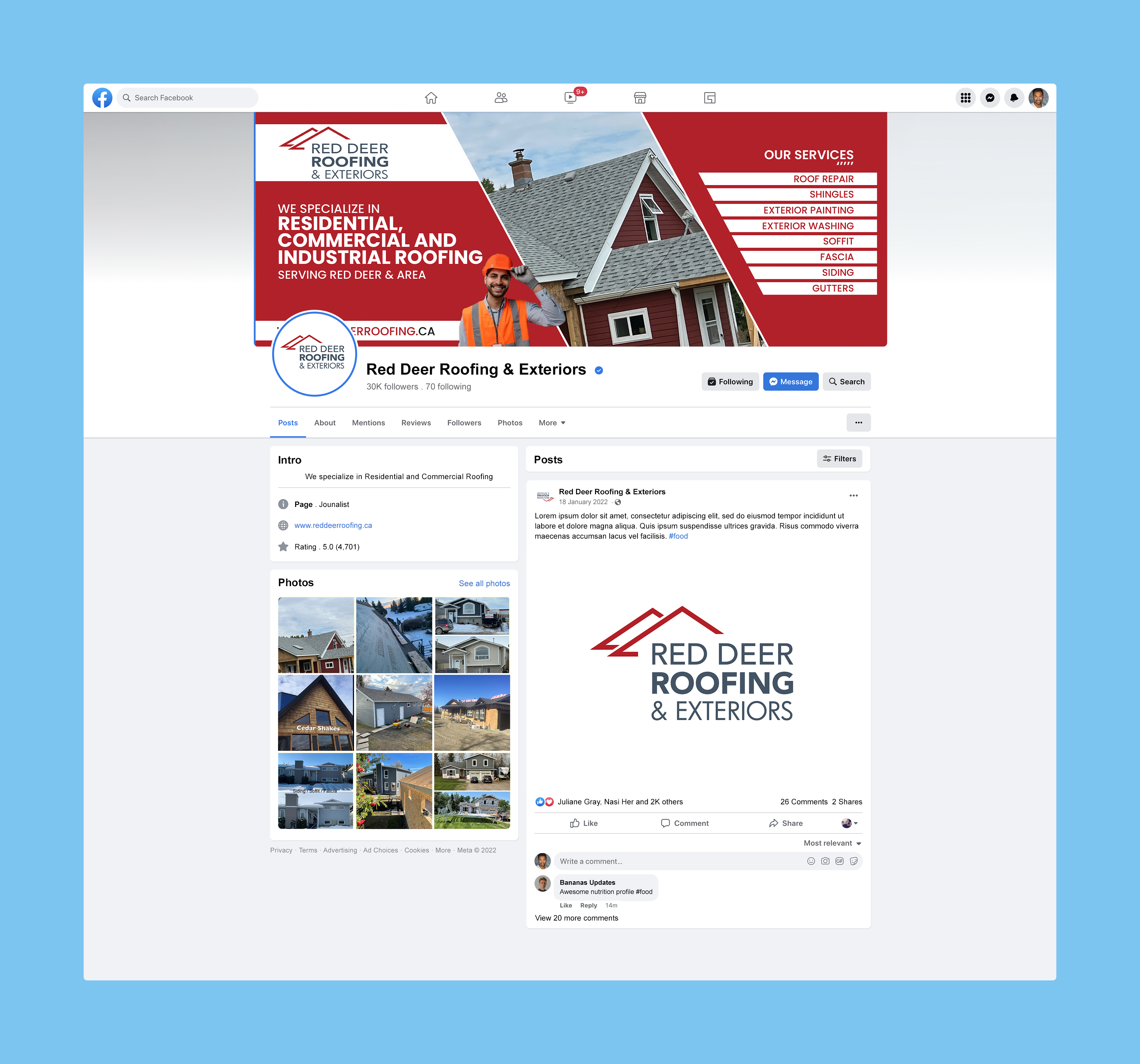 Facebook Design by Nel. for Red Deer Roofing & Exteriors Ltd | Design #31769170