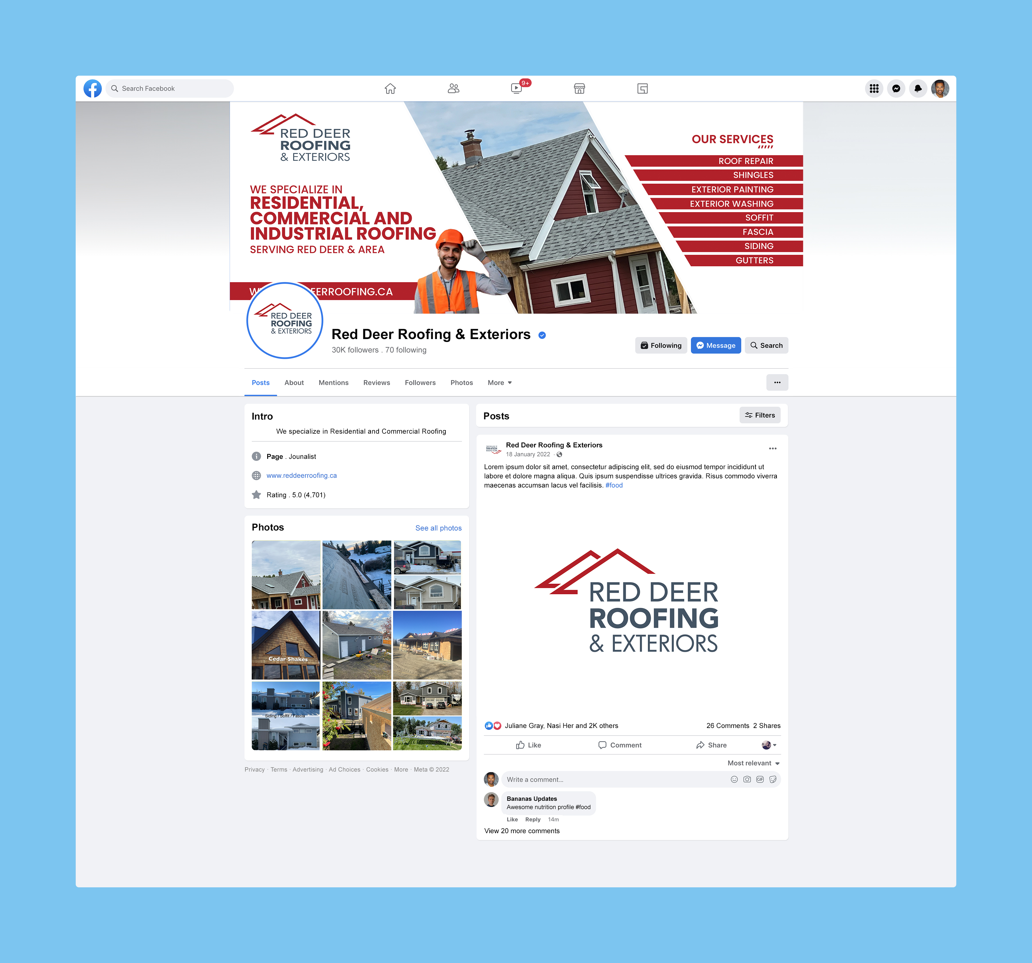 Facebook Design by Nel. for Red Deer Roofing & Exteriors Ltd | Design #31769171