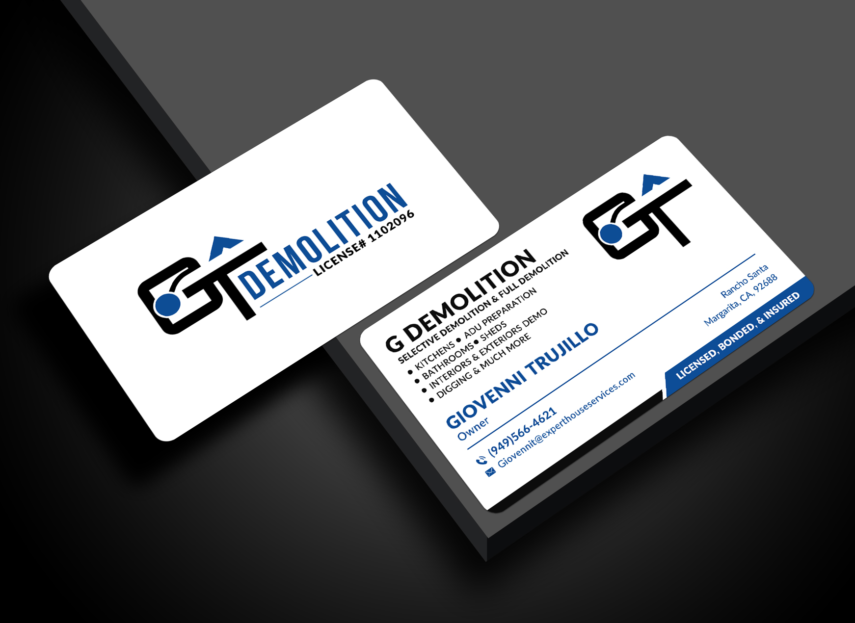 Serious, Modern, Construction specialist in Demolition Business Card