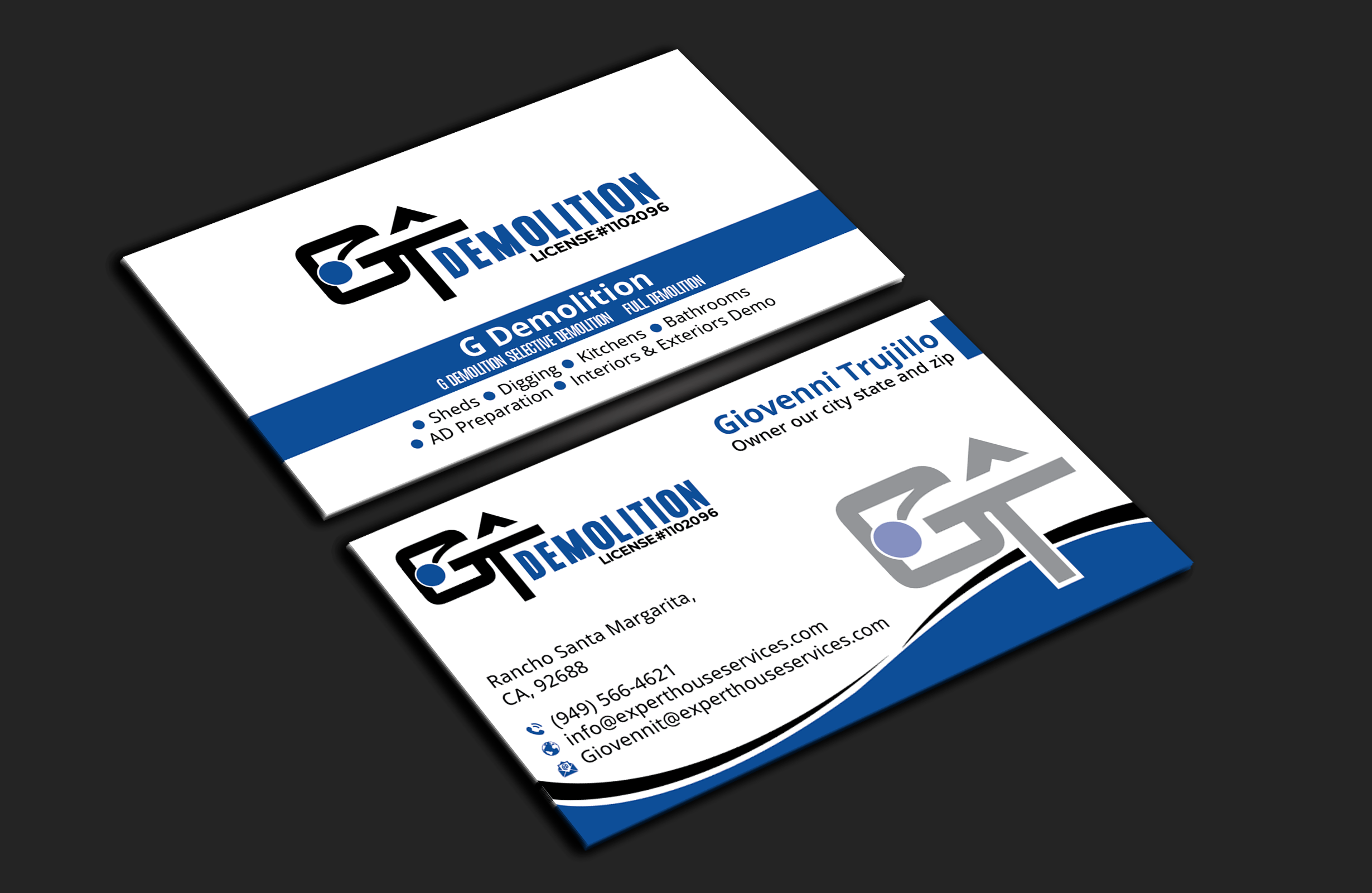 Diseño de Tarjeta de Presentación por DesignerShahadat para GT Demolition | Diseño #31847614