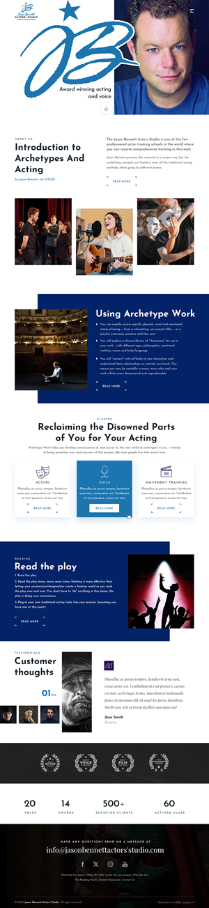 Wordpress Design by sai.designer87 for Jason Bennett Actors Studio | Design: #31930469
