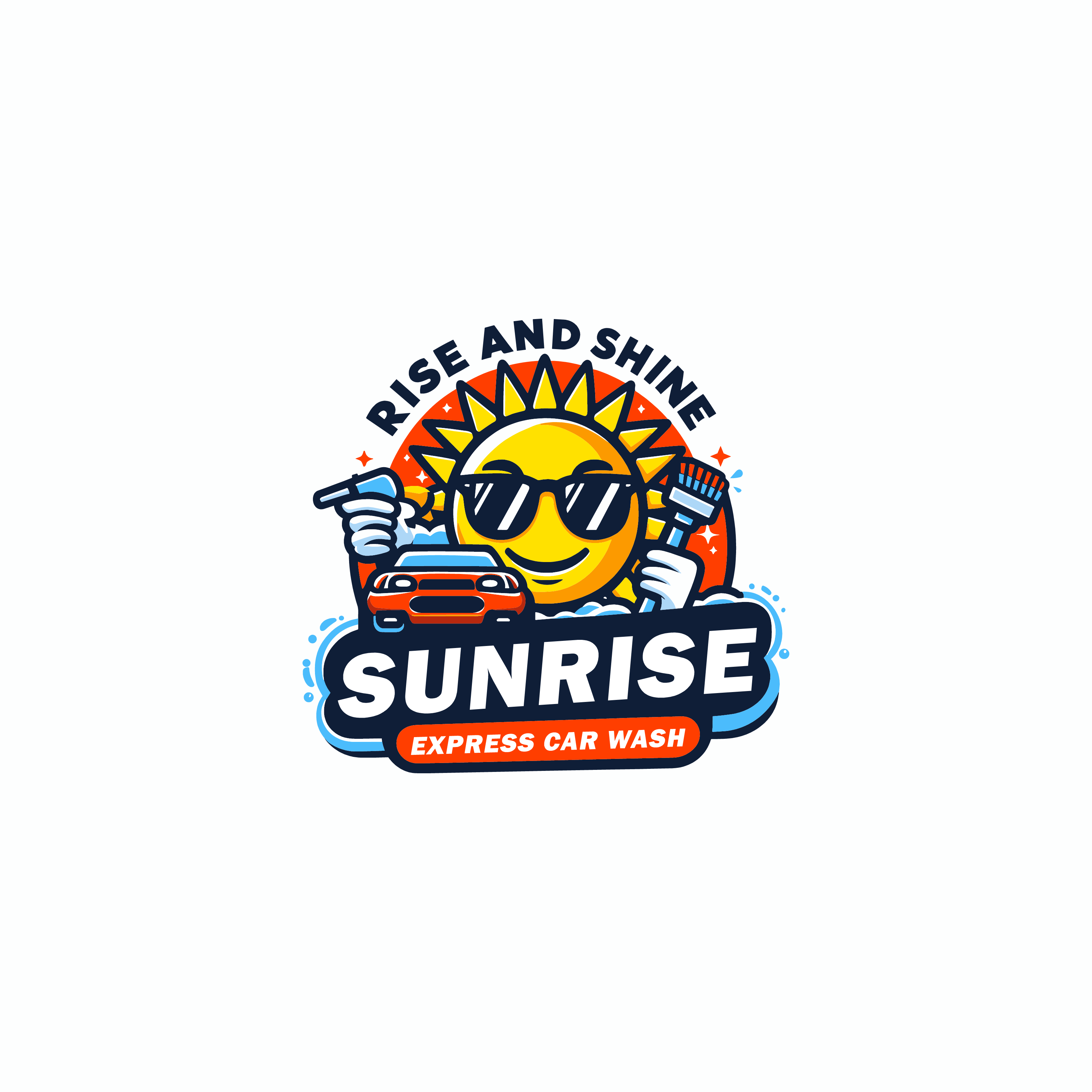 Playful, Personable, Car Wash Logo Design for Name Sunrise Express Car