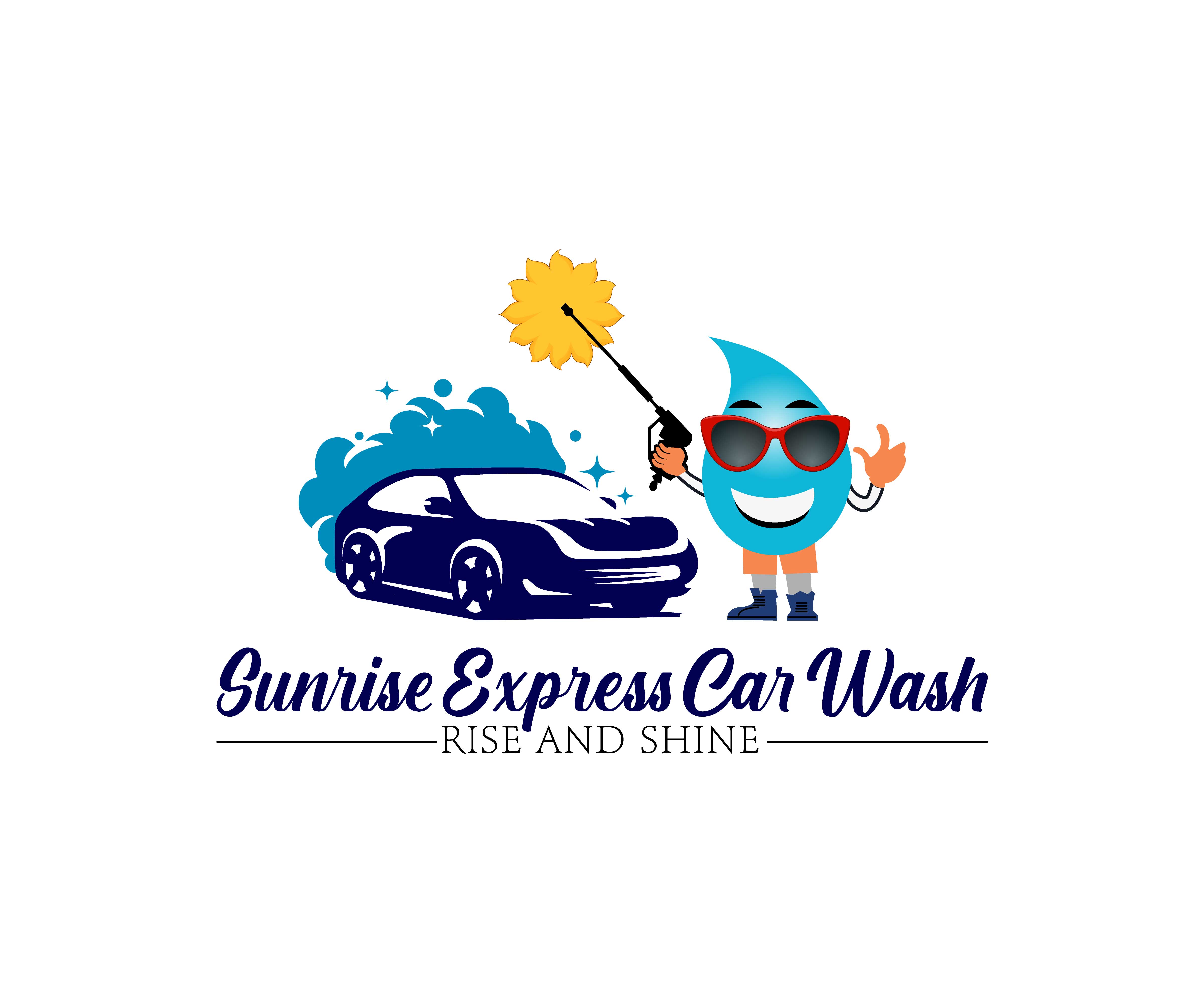 Playful, Personable, Car Wash Logo Design for Name Sunrise Express Car Wash Slogan Rise and