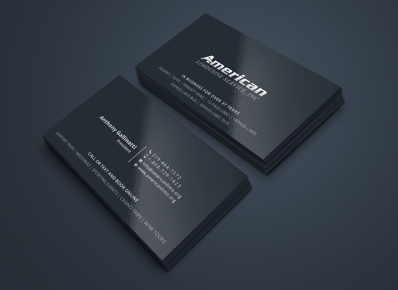 Diseño de Tarjeta de Presentación por Creative Moon Design para AMERICAN LIMOUSINE SERVICE INC. | Diseño #32221578