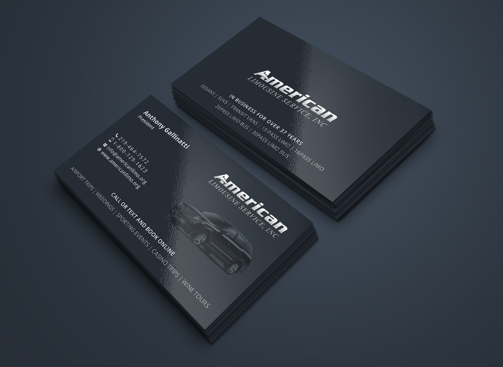 Business Card Design by Creative Moon Design for AMERICAN LIMOUSINE SERVICE INC. | Design #32221579