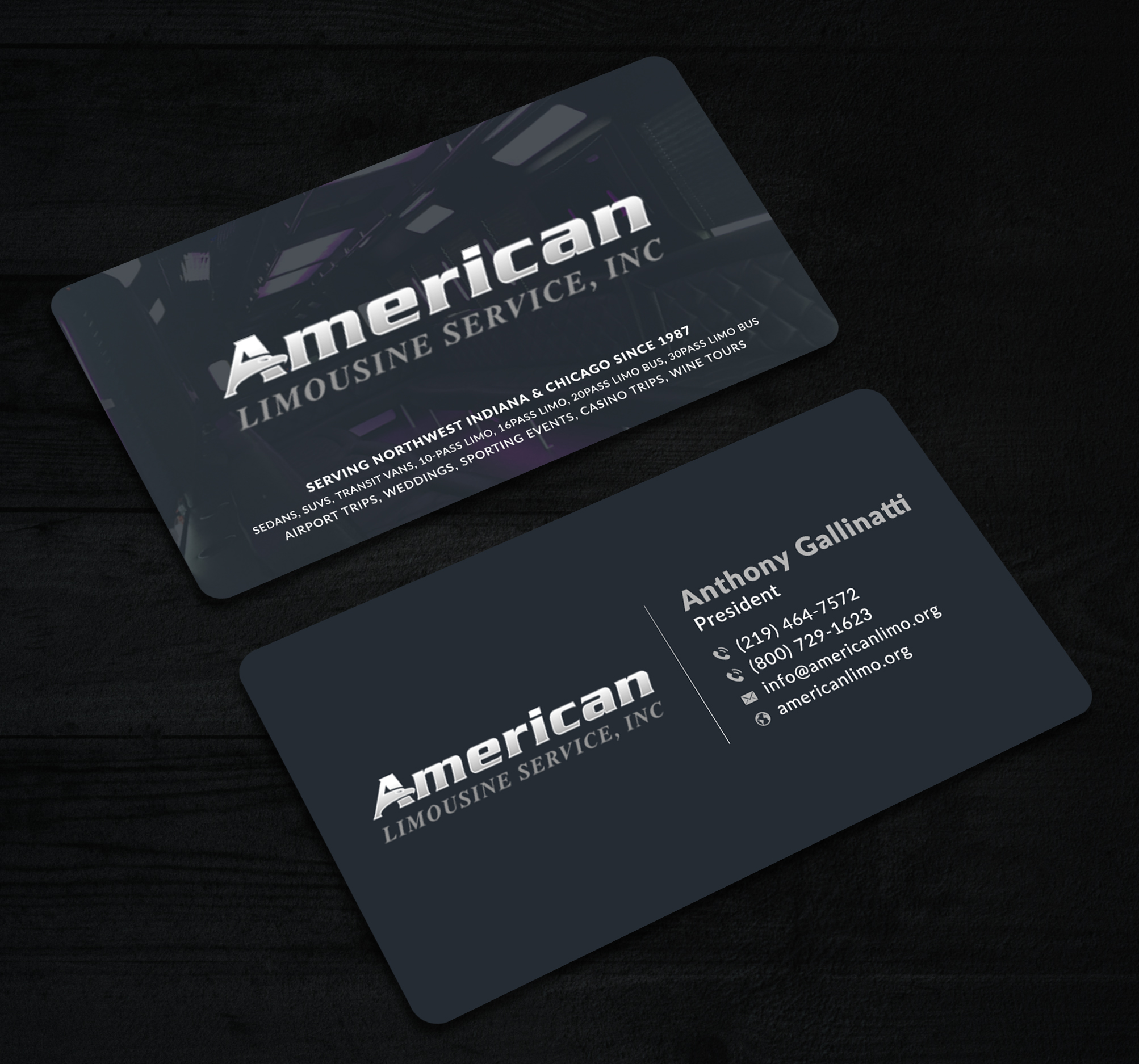 Visitenkarten-Design von Sun Moon Graphic Designer für AMERICAN LIMOUSINE SERVICE INC. | Design #32222990