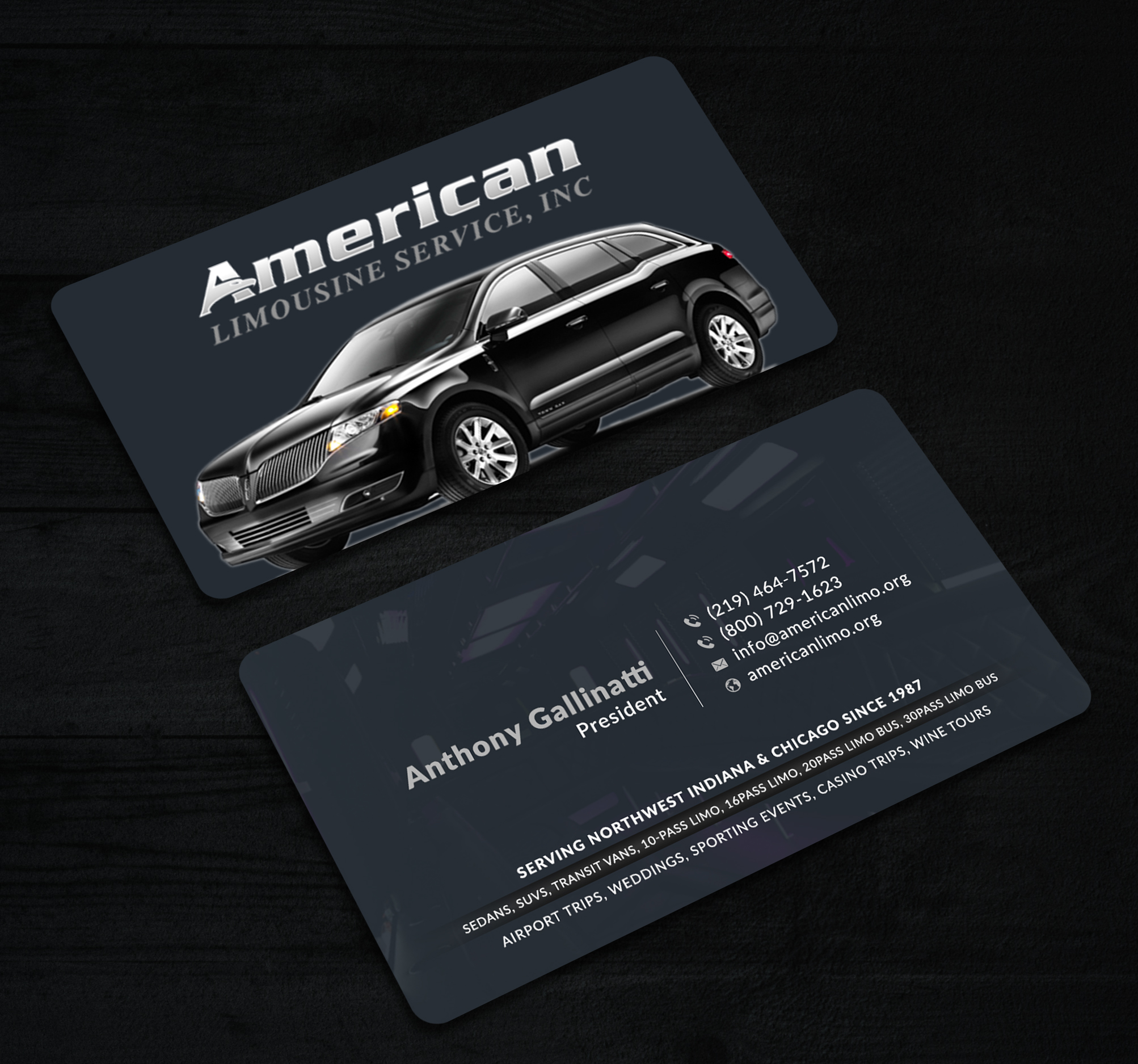 Business Card Design by Sun Moon Graphic Designer for AMERICAN LIMOUSINE SERVICE INC. | Design #32222992