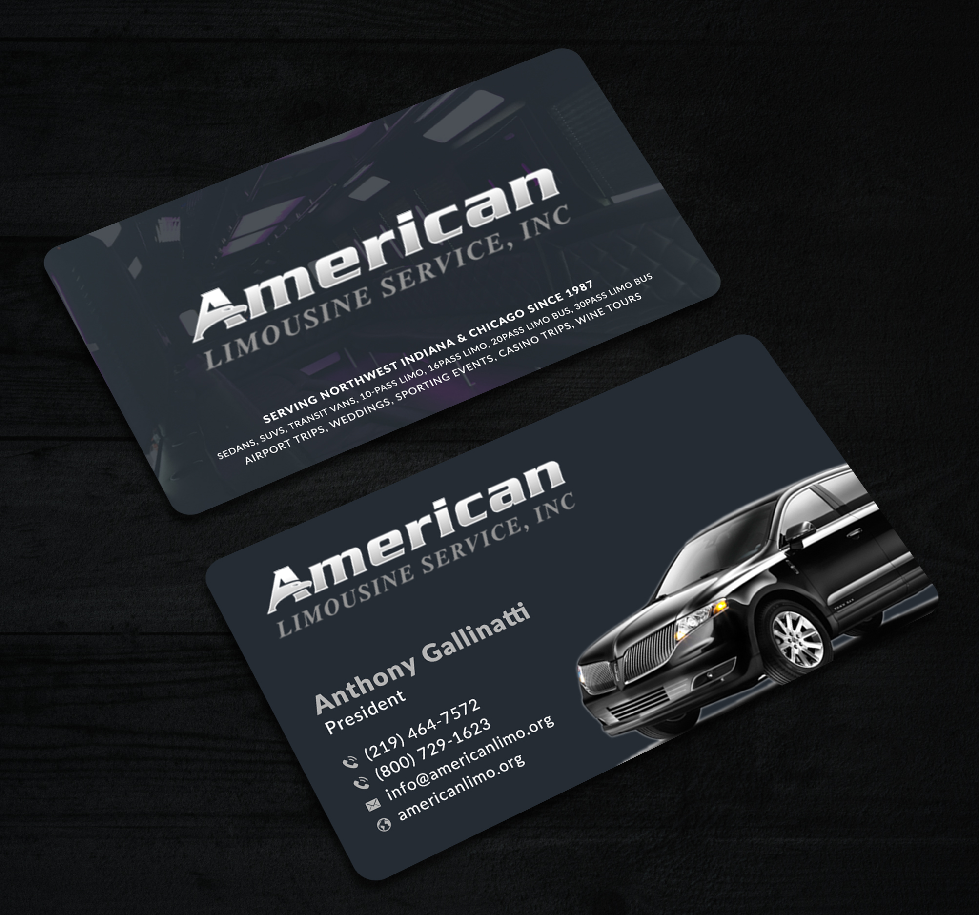 Business Card Design by Sun Moon Graphic Designer for AMERICAN LIMOUSINE SERVICE INC. | Design #32222997