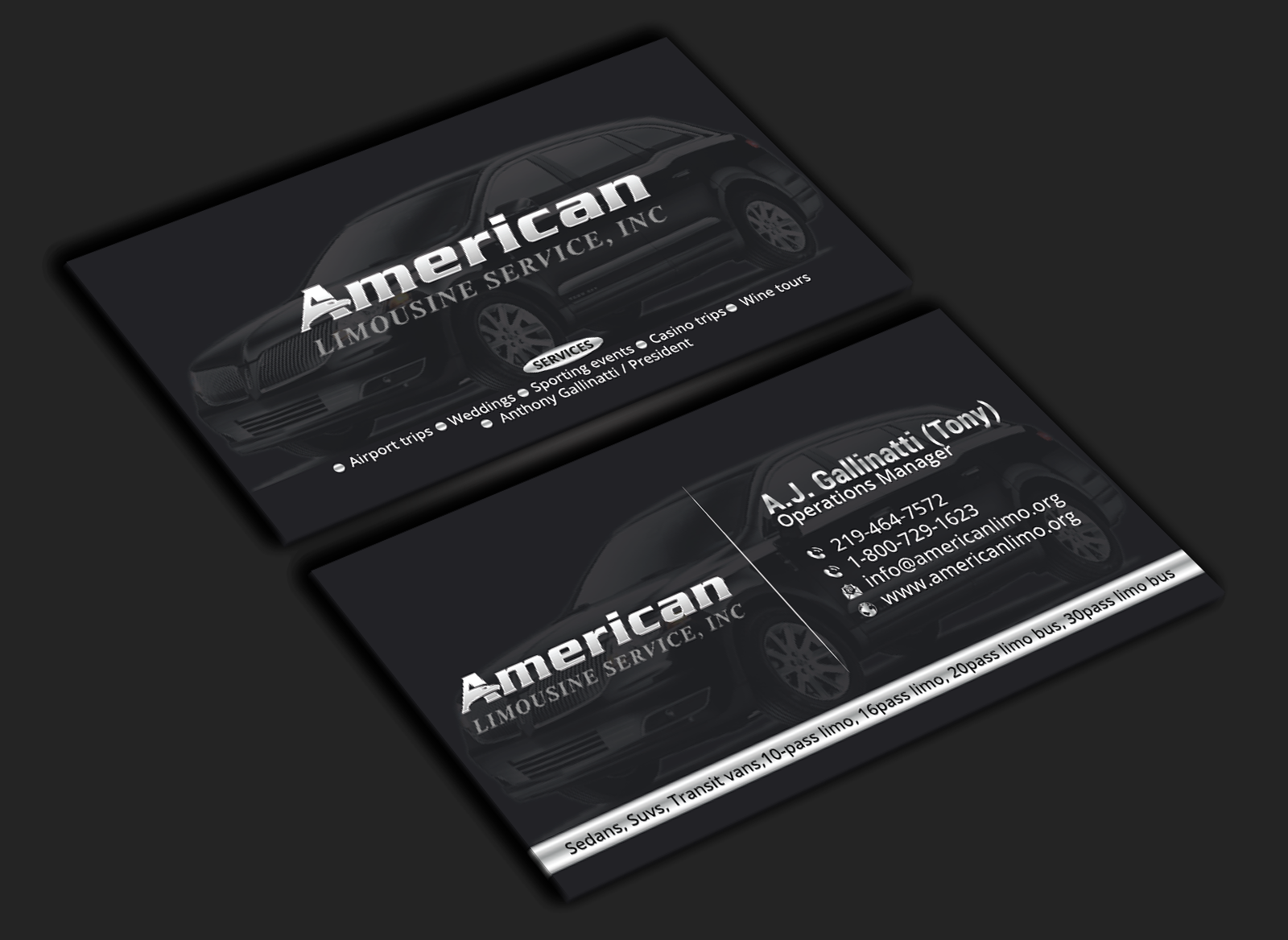 Design de Carte de Visite par DesignerShahadat pour AMERICAN LIMOUSINE SERVICE INC. | Design #32222895