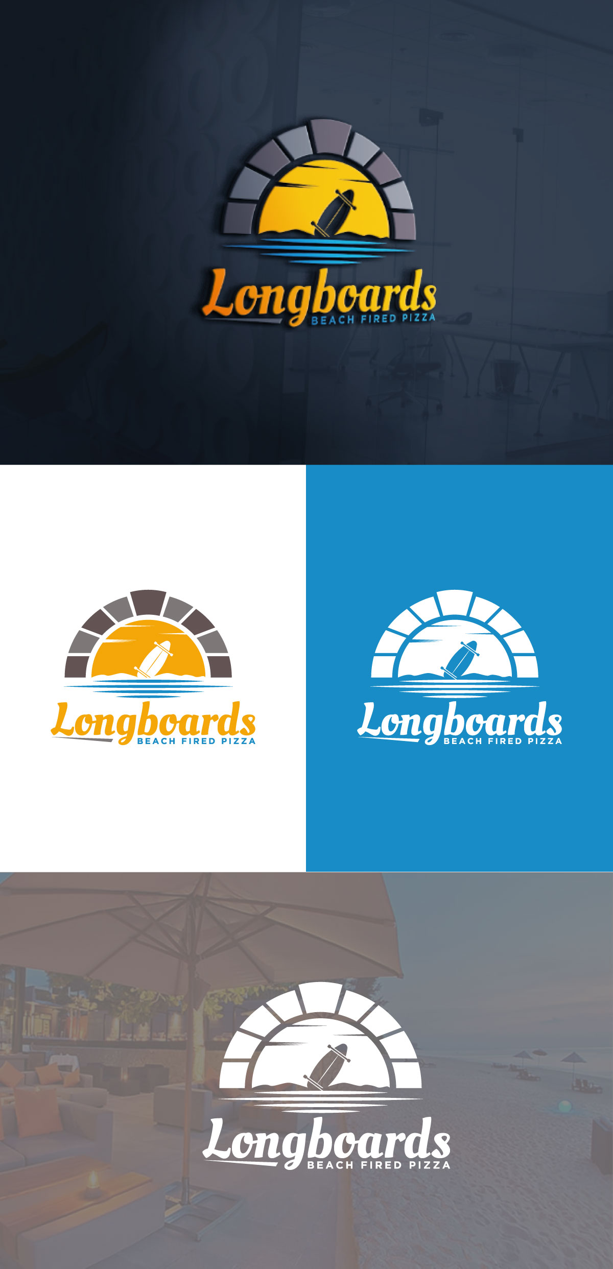 Elegant, Playful Logo Design for Longboards Beach Fired Pizza by
