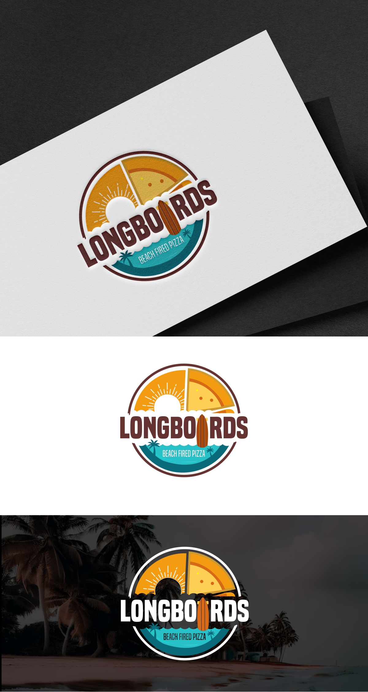 Elegant, Playful Logo Design for Longboards Beach Fired Pizza by