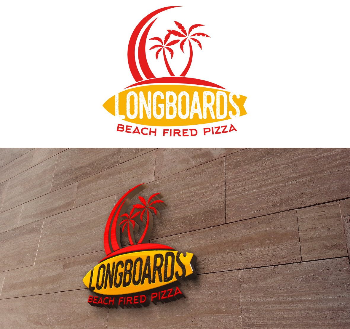 Elegant, Playful Logo Design for Longboards Beach Fired Pizza by