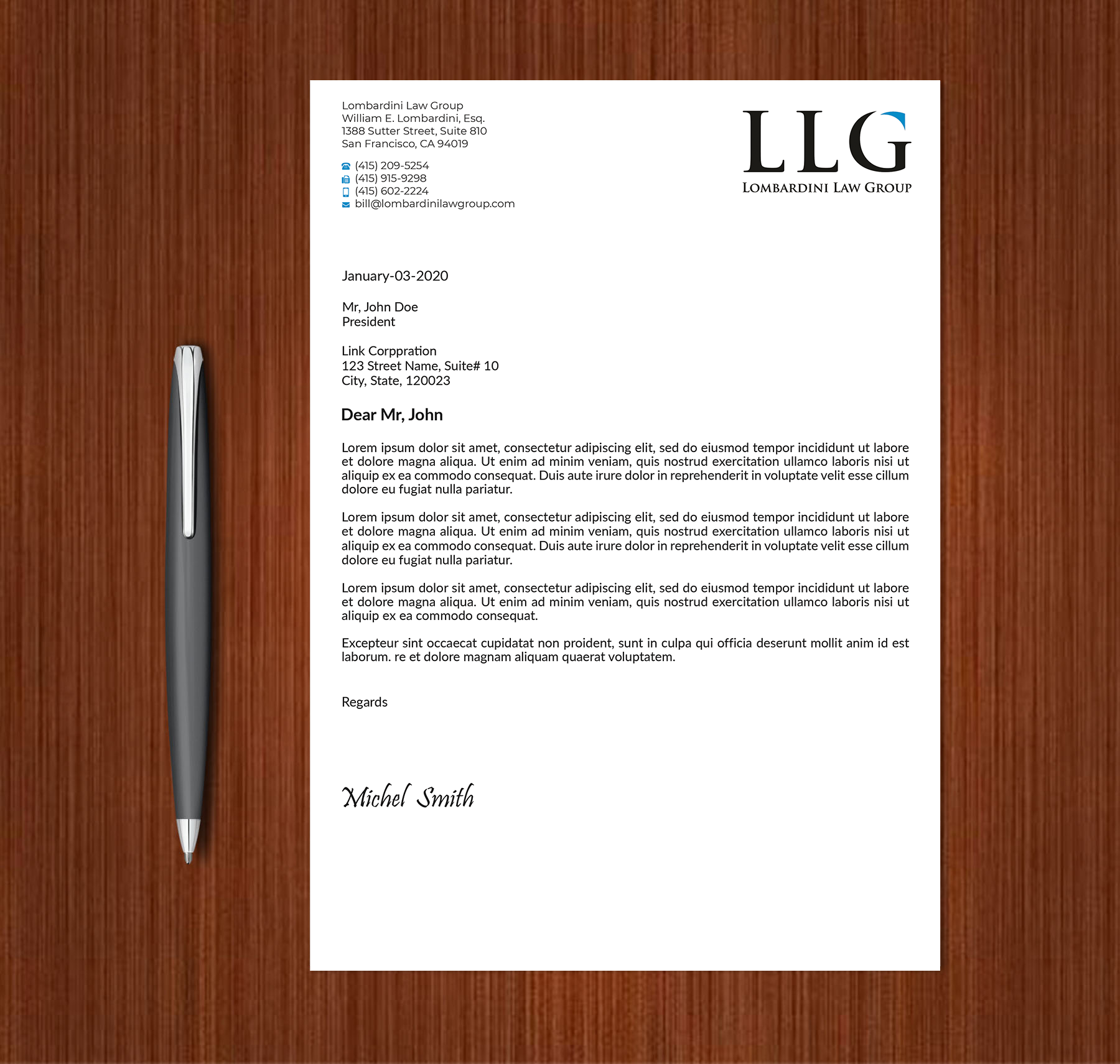Letterhead Design by Expert Bappy for Lombardini Law Group | Design #32464996
