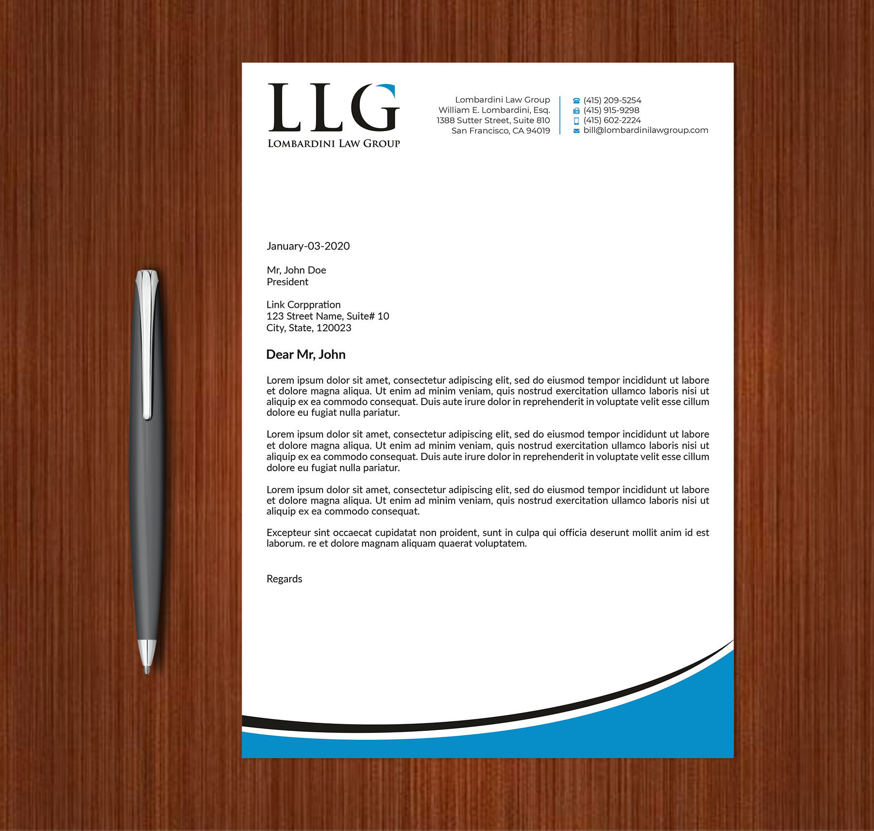 Letterhead Design by Expert Bappy for Lombardini Law Group | Design #32465059