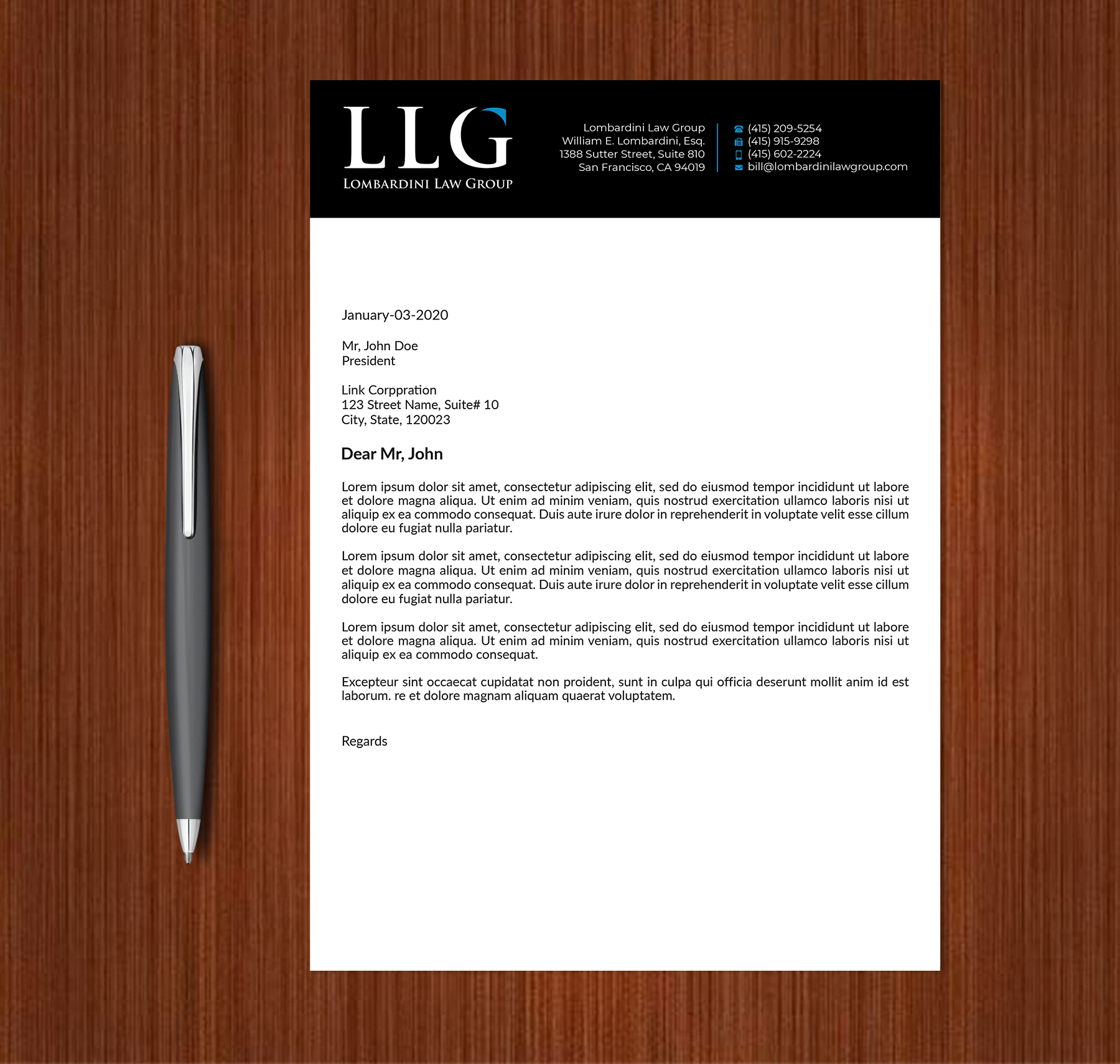 Letterhead Design by Expert Bappy for Lombardini Law Group | Design #32465061