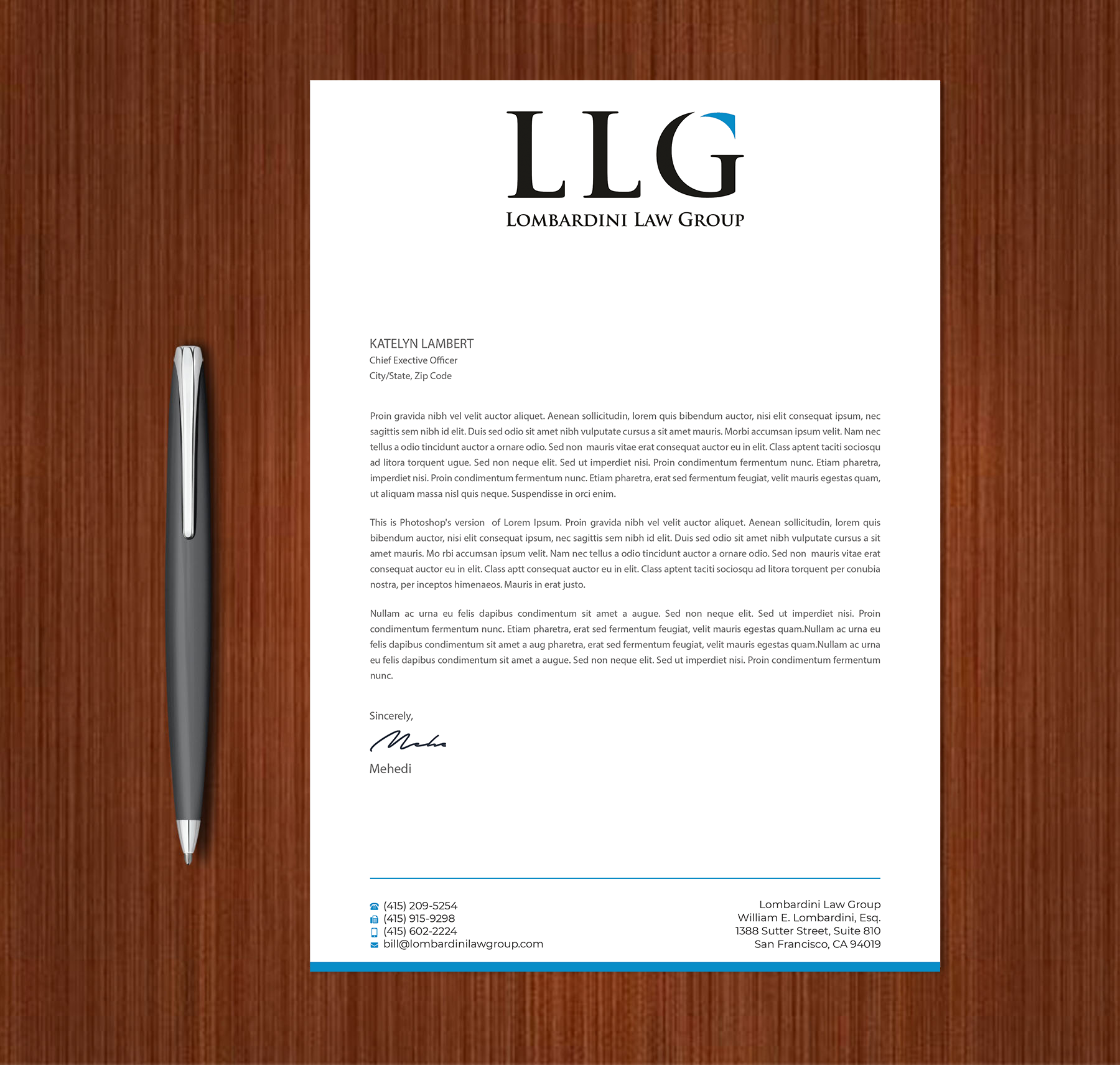 Letterhead Design by Expert Bappy for Lombardini Law Group | Design #32465096