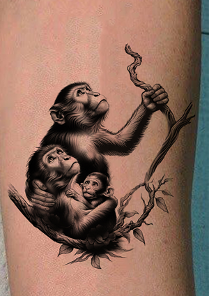 Monkey family tattoo for underarm (15CM in height)