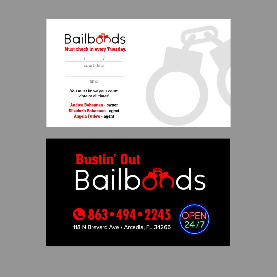 Business Card Design by Andrés Sebastián for Bustin’ Out Bailbonds  | Design #32647318