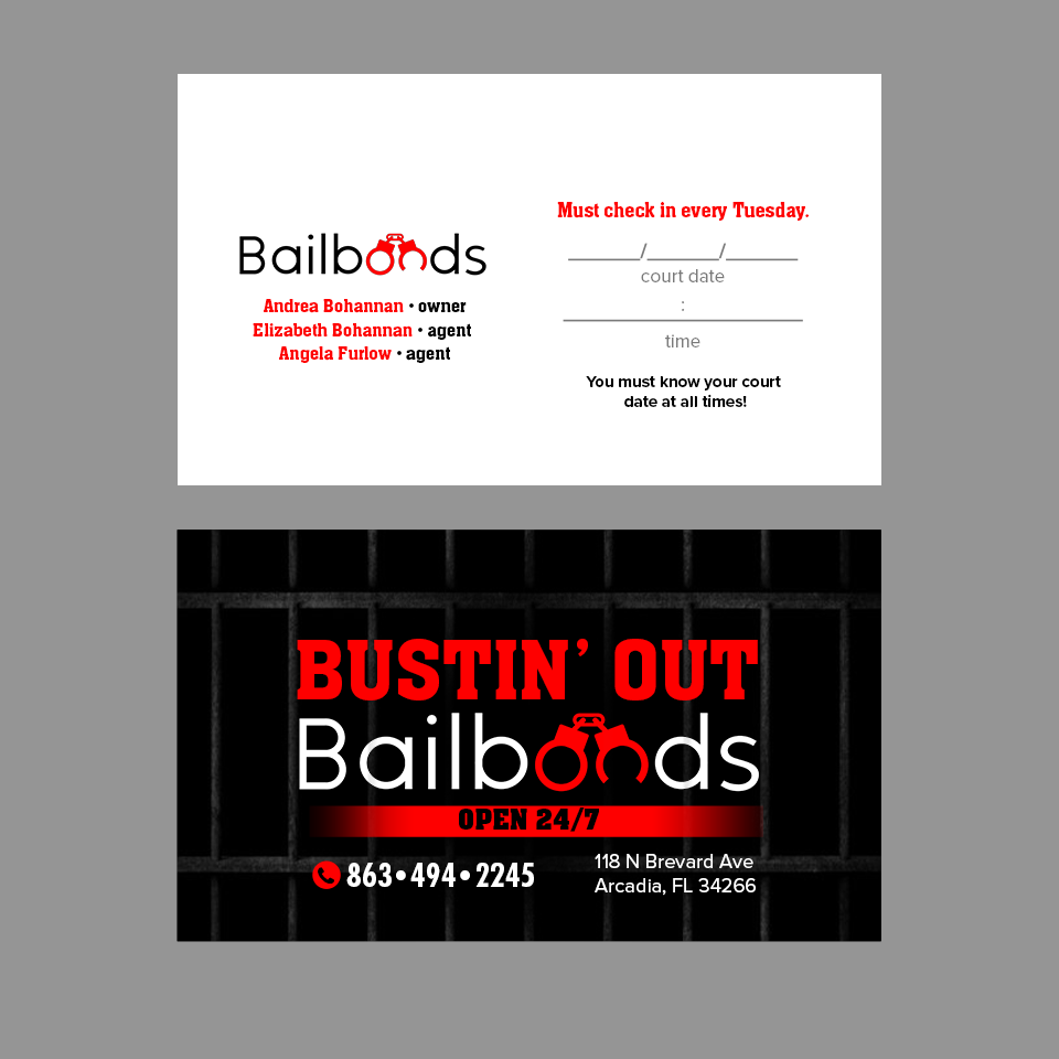 Business Card Design by Andrés Sebastián for Bustin’ Out Bailbonds  | Design #32647611