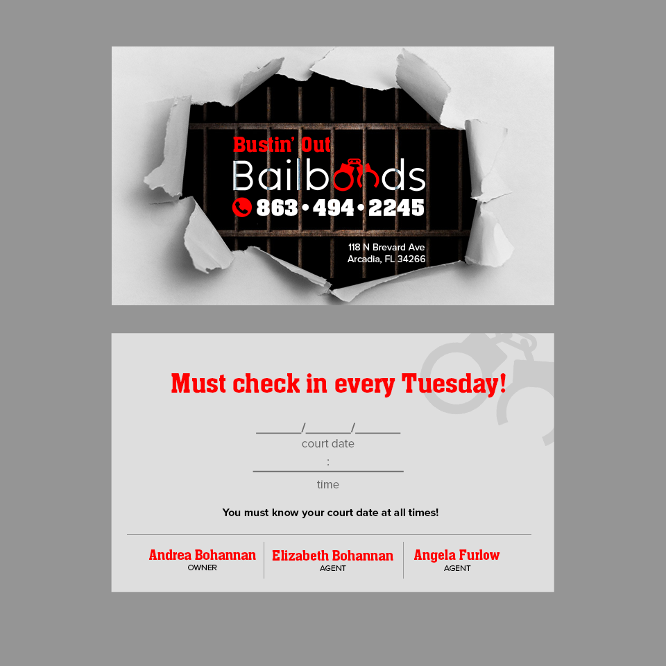 Business Card Design by Andrés Sebastián for Bustin’ Out Bailbonds  | Design #32648406