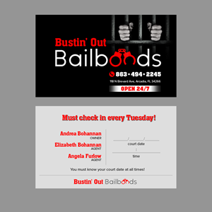 Design de Carte de Visite par Andrés Sebastián pour Bustin’ Out Bailbonds  | Design : #32648584