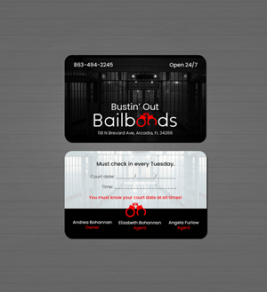 Design de Carte de Visite par Creations Box 2015 pour Bustin’ Out Bailbonds  | Design : #32644941