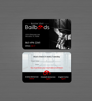 Design de Carte de Visite par Creations Box 2015 pour Bustin’ Out Bailbonds  | Design : #32645151