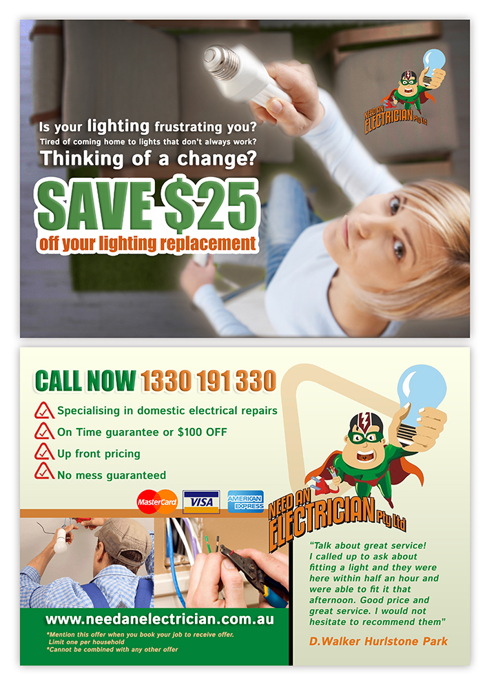 Flyer Design by creationz2011 for Need An Electrician Pty Ltd | Design #3127484