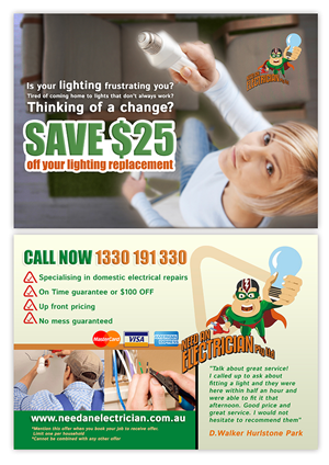 Diseño de Flyer por creationz2011 para Need An Electrician Pty Ltd | Diseño: #3127484