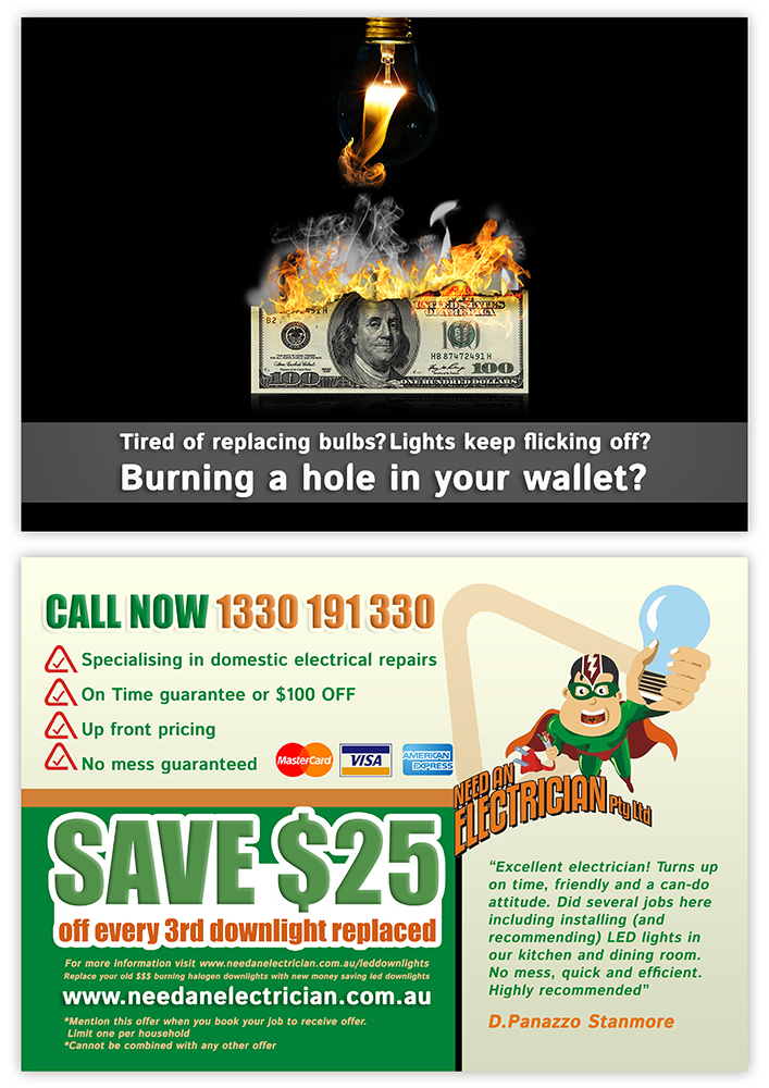 Flyer Design by creationz2011 for Need An Electrician Pty Ltd | Design #3127487