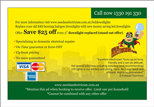 Diseño de Flyer por dkthedon para Need An Electrician Pty Ltd | Diseño: #3117392
