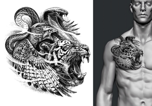 Tiger-Cobra-Hawk Tattoo