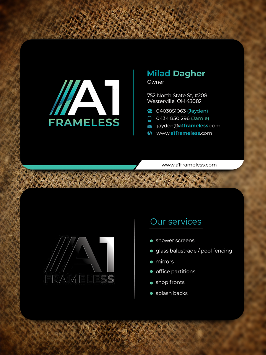 Business Card Design by Innovative Graphix for A1 frameless  | Design #32871779
