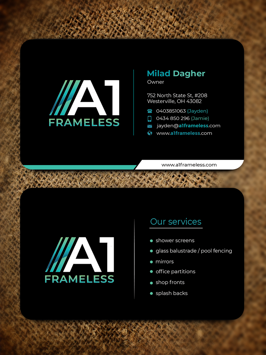 Business Card Design by Innovative Graphix for A1 frameless  | Design #32871780