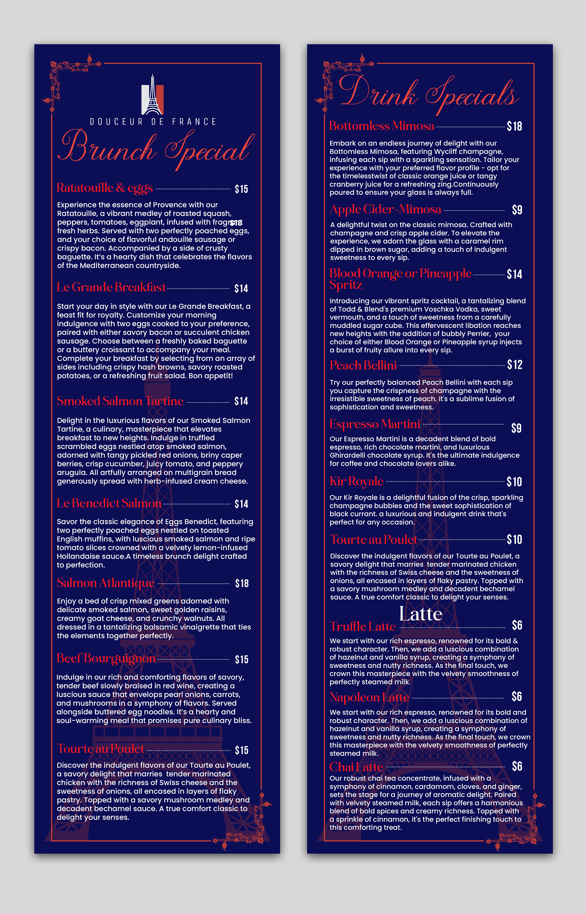 Design de Menu par ArtHive pour Douceur de France | Design #32908982